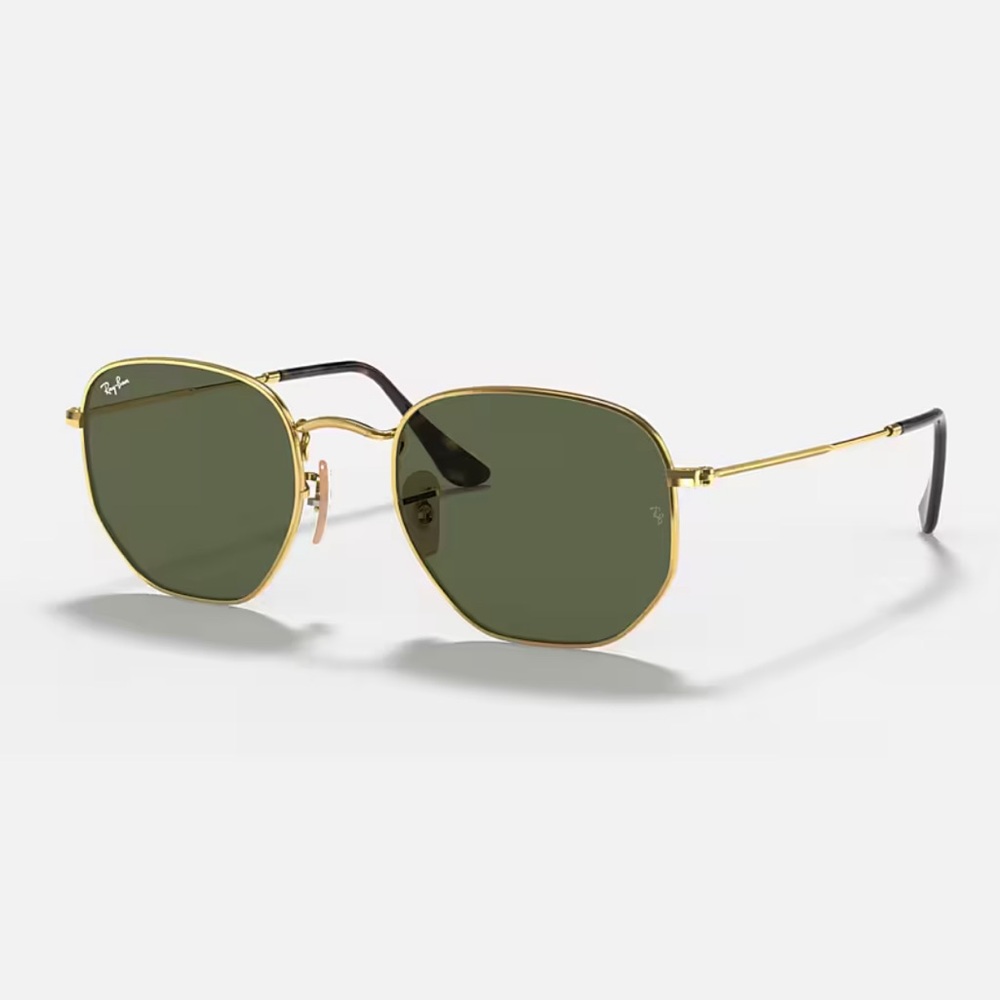 Ray-Ban Gold Hexagonal Sunglasses with Green Lenses